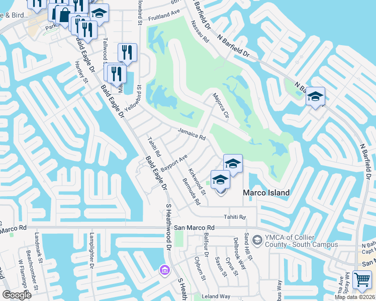 map of restaurants, bars, coffee shops, grocery stores, and more near 1315 Bayport Avenue in Marco Island