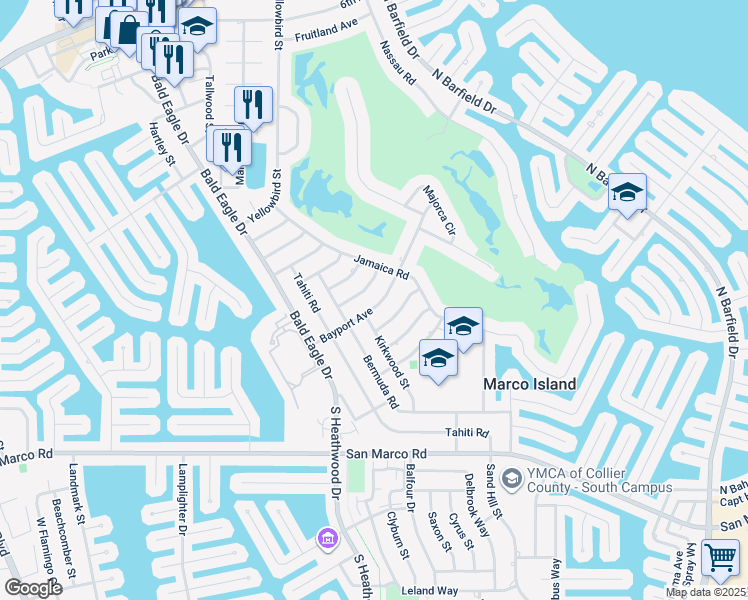 map of restaurants, bars, coffee shops, grocery stores, and more near 1315 Bayport Avenue in Marco Island