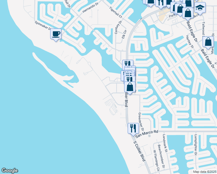 map of restaurants, bars, coffee shops, grocery stores, and more near 235 Seaview Court in Marco Island