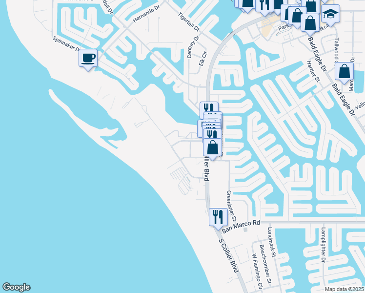 map of restaurants, bars, coffee shops, grocery stores, and more near 235 Seaview Court in Marco Island