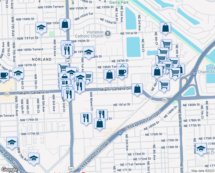 map of restaurants, bars, coffee shops, grocery stores, and more near in Miami-Dade County