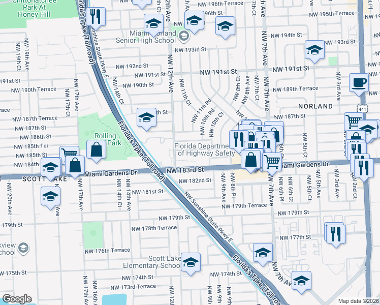 map of restaurants, bars, coffee shops, grocery stores, and more near 1101 Miami Gardens Drive in Miami Gardens