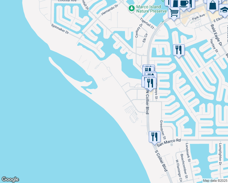 map of restaurants, bars, coffee shops, grocery stores, and more near 240 Seaview Court in Marco Island