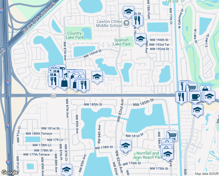 map of restaurants, bars, coffee shops, grocery stores, and more near 804 Northwest 188th Street in Hialeah