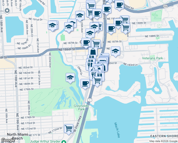 map of restaurants, bars, coffee shops, grocery stores, and more near in Ojus