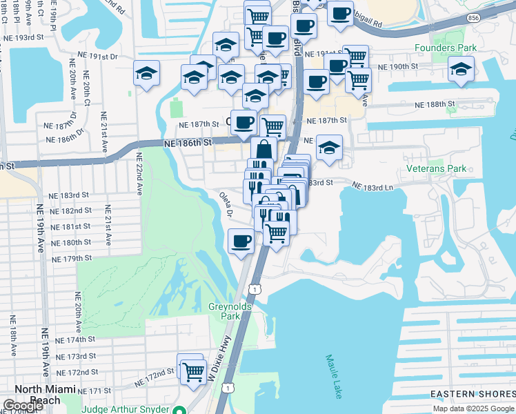 map of restaurants, bars, coffee shops, grocery stores, and more near in Ojus