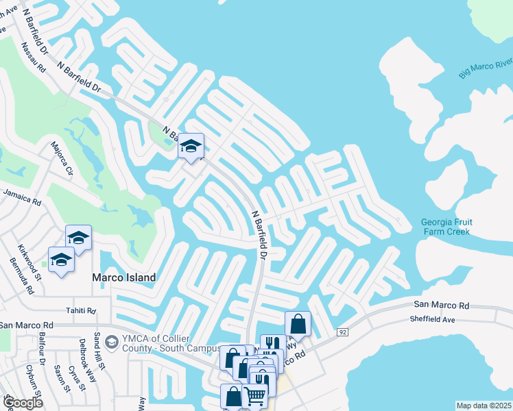 map of restaurants, bars, coffee shops, grocery stores, and more near 245 North Barfield Drive in Marco Island