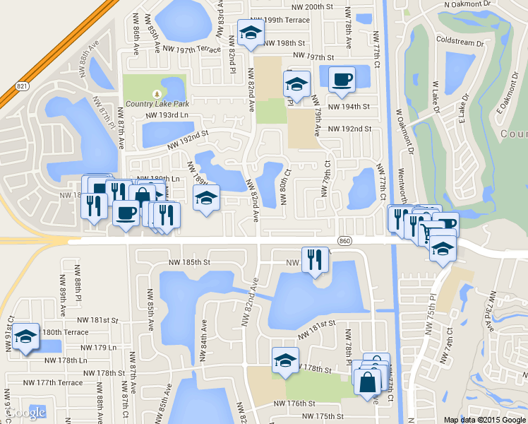 map of restaurants, bars, coffee shops, grocery stores, and more near 8165 Northwest 187th Terrace in Hialeah