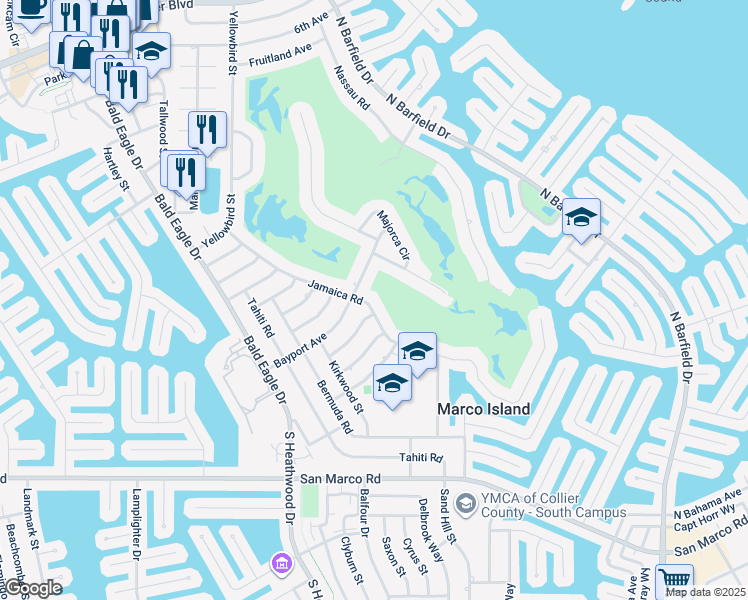 map of restaurants, bars, coffee shops, grocery stores, and more near 1368 Jamaica Road in Marco Island