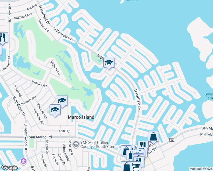 map of restaurants, bars, coffee shops, grocery stores, and more near 1635 Barbados Court in Marco Island