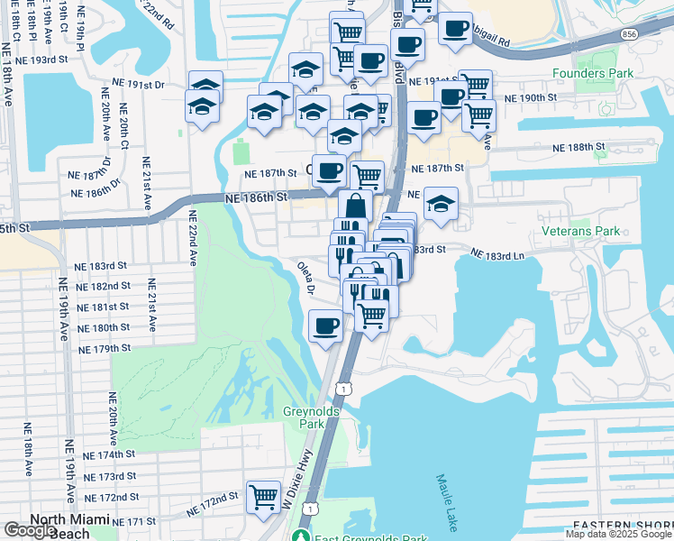 map of restaurants, bars, coffee shops, grocery stores, and more near in Ojus