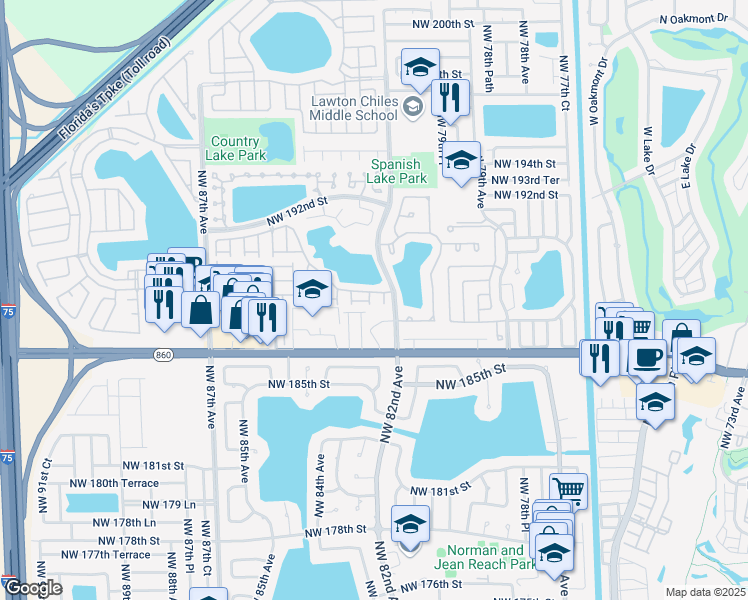 map of restaurants, bars, coffee shops, grocery stores, and more near 804 Northwest 188th Street in Hialeah
