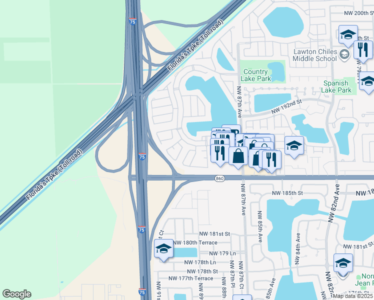 map of restaurants, bars, coffee shops, grocery stores, and more near 18801 Northwest 89th Place in Hialeah