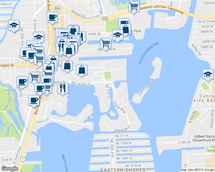 map of restaurants, bars, coffee shops, grocery stores, and more near 18151 Northeast 31st Court in Aventura