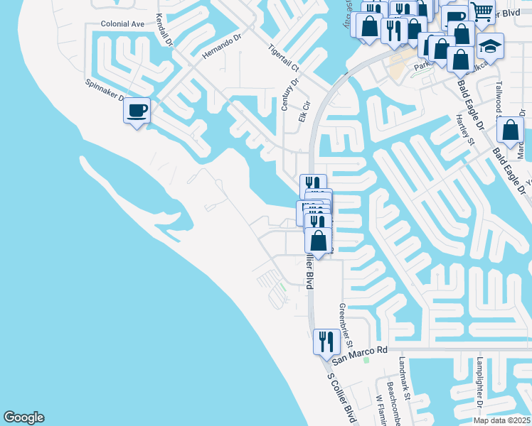 map of restaurants, bars, coffee shops, grocery stores, and more near 651 Seaview Court in Marco Island