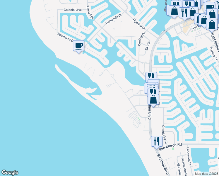 map of restaurants, bars, coffee shops, grocery stores, and more near 320 Seaview Court in Marco Island
