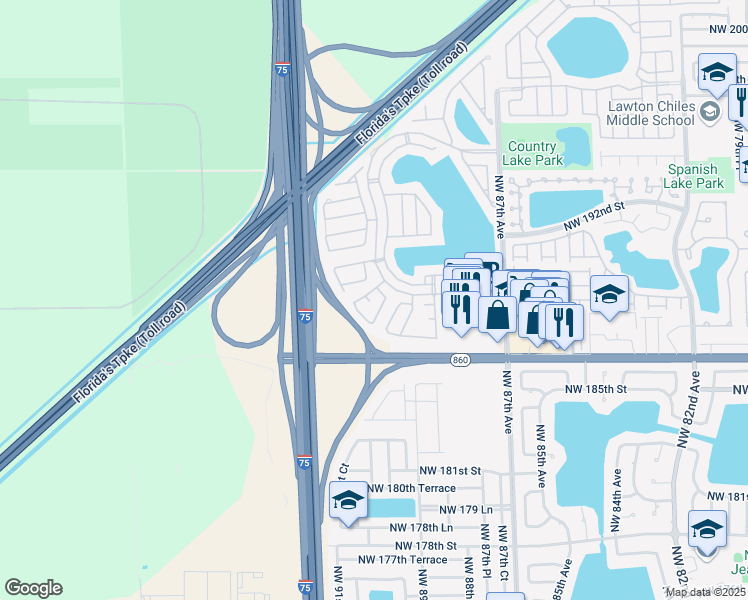 map of restaurants, bars, coffee shops, grocery stores, and more near 8991 Northwest 188th Street in Hialeah