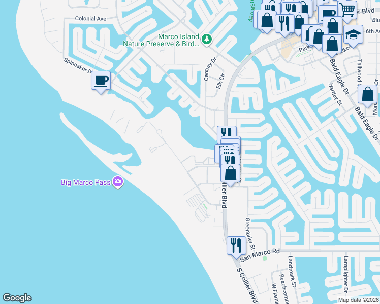 map of restaurants, bars, coffee shops, grocery stores, and more near 645 Seaview Court in Marco Island
