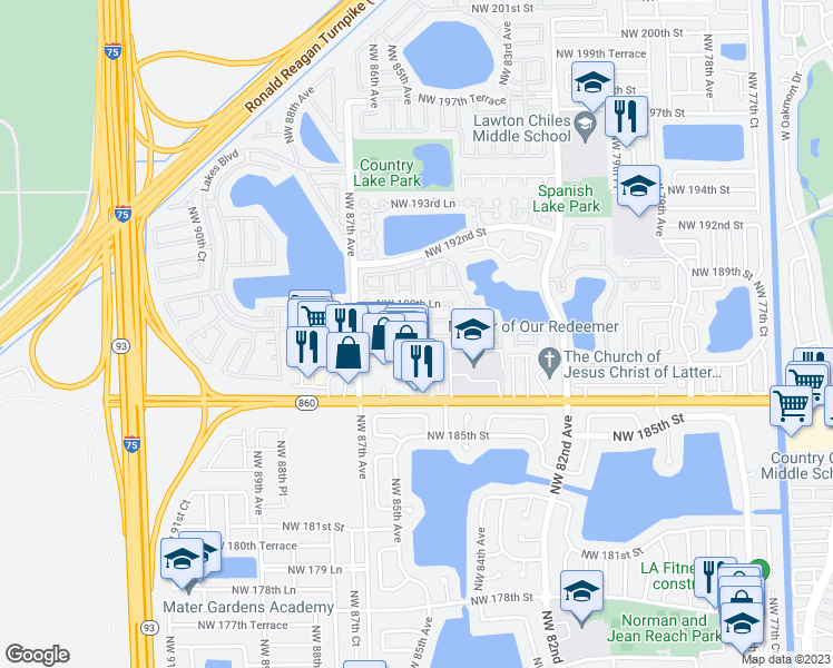 map of restaurants, bars, coffee shops, grocery stores, and more near 1802 Northwest 84th Avenue in Hialeah