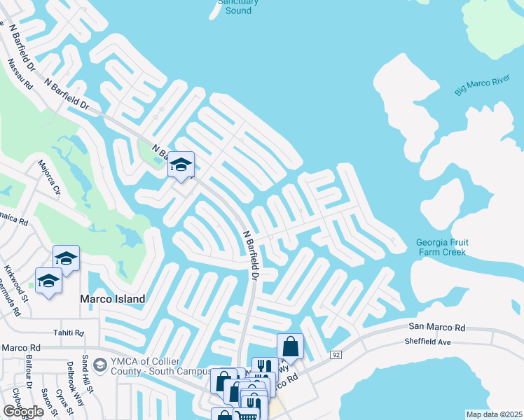map of restaurants, bars, coffee shops, grocery stores, and more near 245 North Barfield Drive in Marco Island
