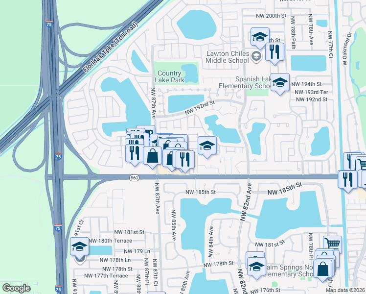 map of restaurants, bars, coffee shops, grocery stores, and more near 1802 Northwest 84th Avenue in Hialeah