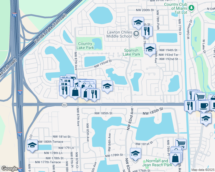 map of restaurants, bars, coffee shops, grocery stores, and more near 1301 Northwest 84th Court in Hialeah