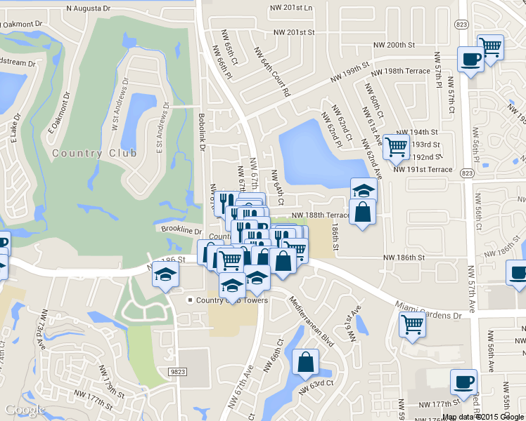 map of restaurants, bars, coffee shops, grocery stores, and more near 18854 Northwest 65th Court in Hialeah