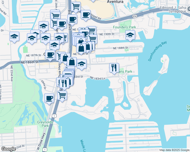 map of restaurants, bars, coffee shops, grocery stores, and more near in Aventura