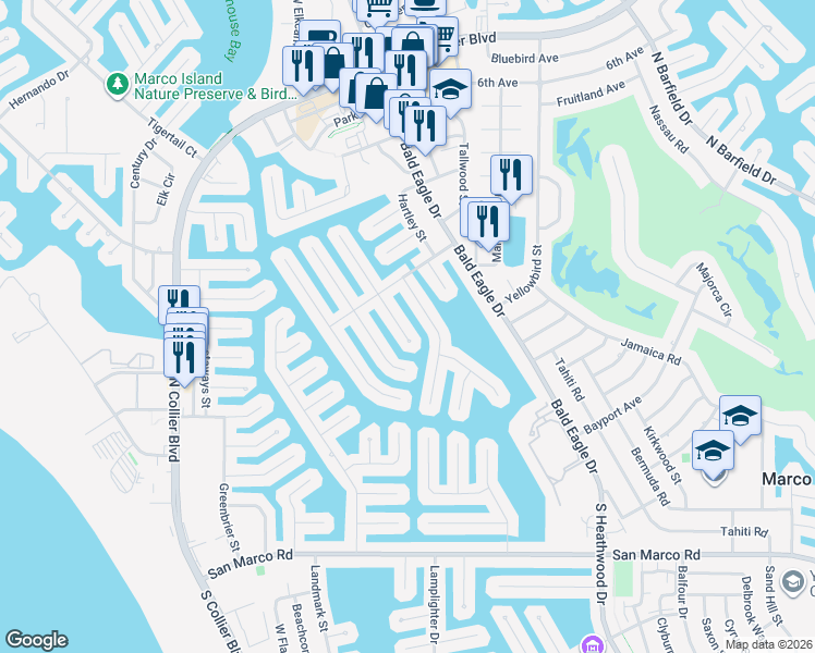 map of restaurants, bars, coffee shops, grocery stores, and more near 331 Waterleaf Court in Marco Island