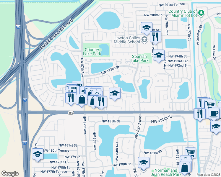 map of restaurants, bars, coffee shops, grocery stores, and more near 1301 Northwest 84th Court in Hialeah