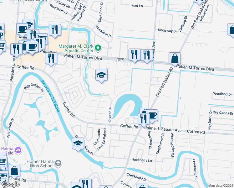 map of restaurants, bars, coffee shops, grocery stores, and more near 120 Downs Drive in Brownsville