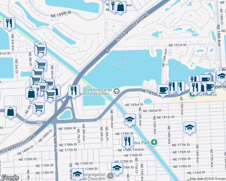 map of restaurants, bars, coffee shops, grocery stores, and more near 1075 Miami Gardens Drive in Miami