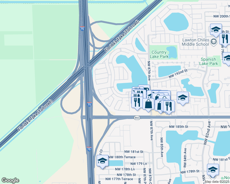map of restaurants, bars, coffee shops, grocery stores, and more near 8934 Northwest 189th Terrace in Hialeah