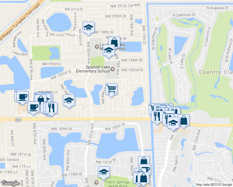 map of restaurants, bars, coffee shops, grocery stores, and more near 7940 Northwest 188th Lane in Hialeah