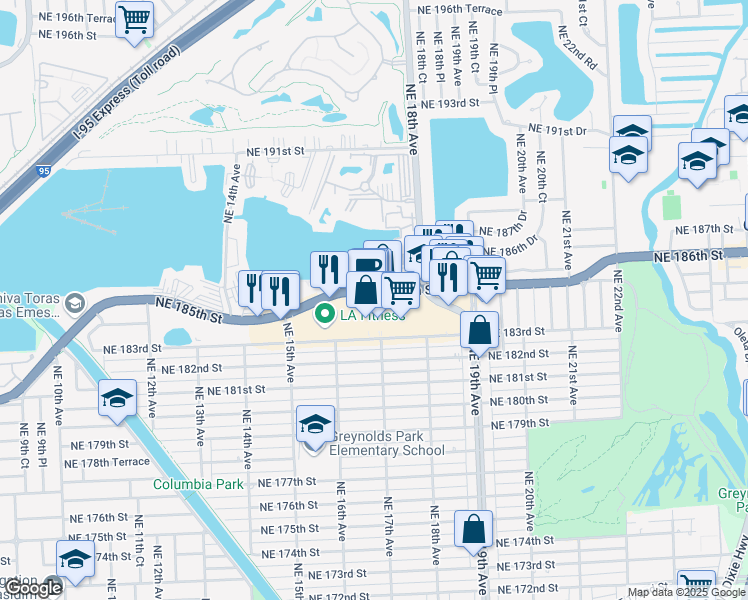 map of restaurants, bars, coffee shops, grocery stores, and more near 1696 Miami Gardens Drive in Miami