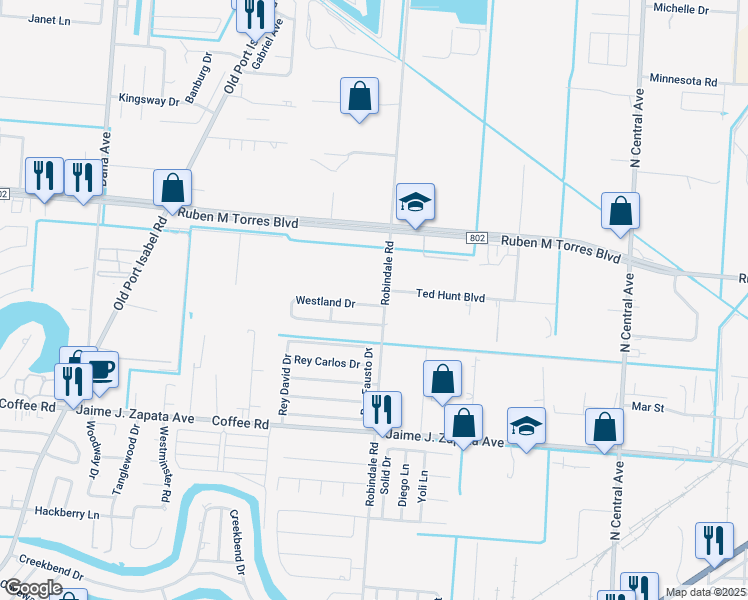 map of restaurants, bars, coffee shops, grocery stores, and more near 4180 Westland Avenue in Brownsville