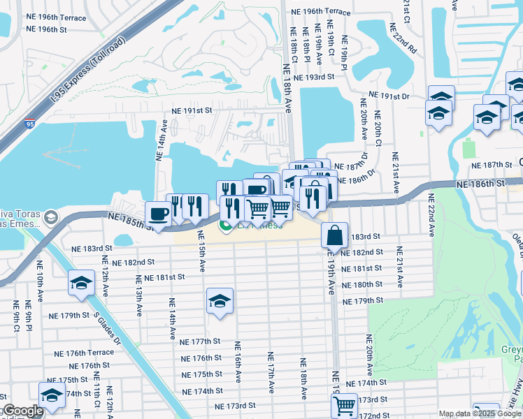 map of restaurants, bars, coffee shops, grocery stores, and more near 1690 Florida 860 in Miami