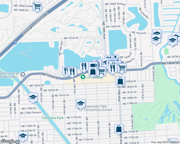 map of restaurants, bars, coffee shops, grocery stores, and more near 1690 Florida 860 in Miami