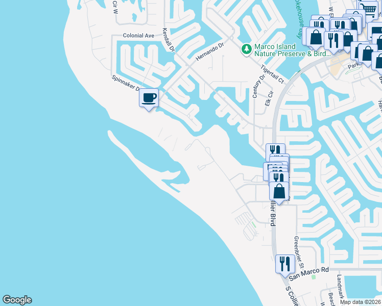map of restaurants, bars, coffee shops, grocery stores, and more near 440 Seaview Court in Marco Island