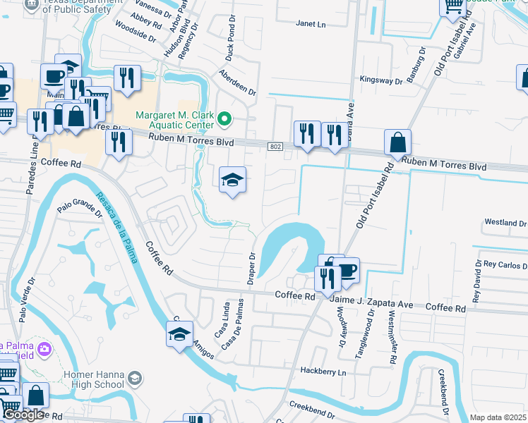 map of restaurants, bars, coffee shops, grocery stores, and more near 120 Downs Drive in Brownsville