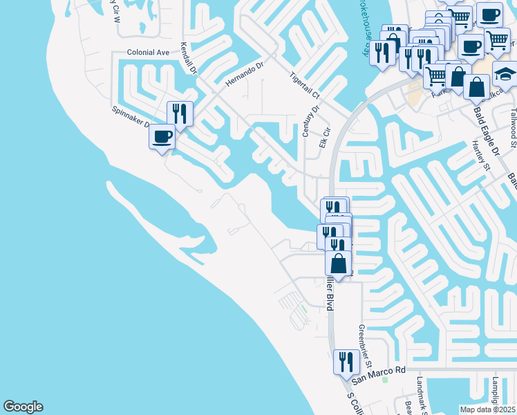 map of restaurants, bars, coffee shops, grocery stores, and more near 595 Seaview Court in Marco Island