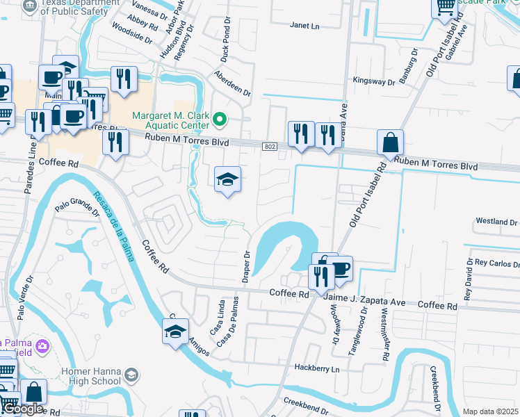 map of restaurants, bars, coffee shops, grocery stores, and more near 120 Downs Drive in Brownsville