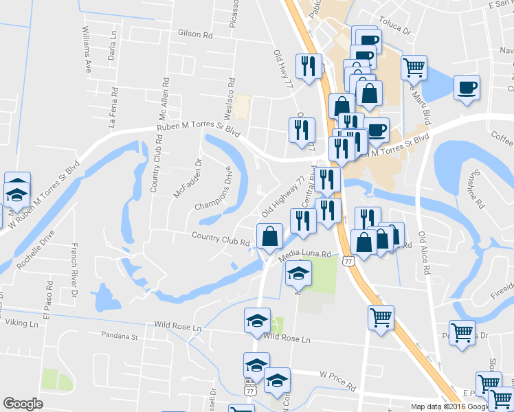 map of restaurants, bars, coffee shops, grocery stores, and more near 800 Continental Drive in Brownsville