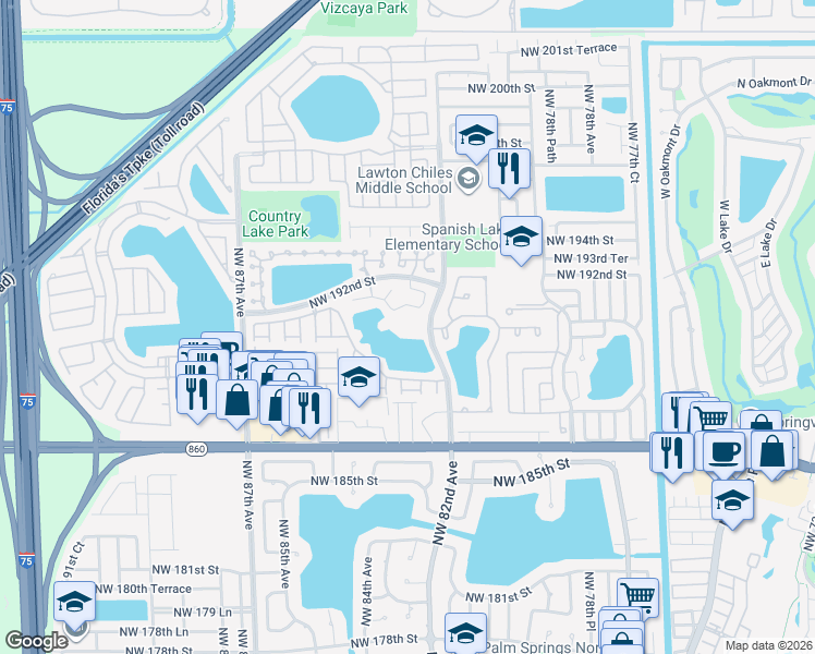 map of restaurants, bars, coffee shops, grocery stores, and more near 8202 Northwest 191st Lane in Hialeah