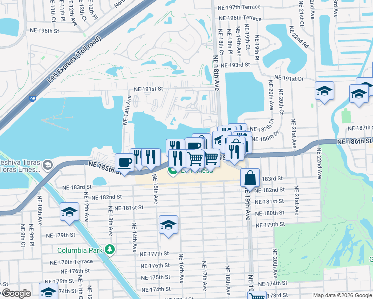 map of restaurants, bars, coffee shops, grocery stores, and more near 1671 Northeast Miami Gardens Drive in Miami