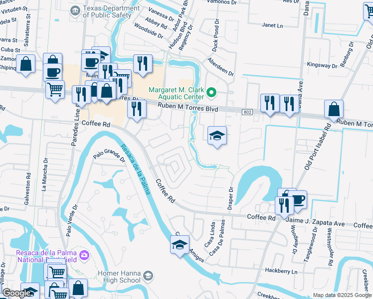 map of restaurants, bars, coffee shops, grocery stores, and more near 2662 Deer Trail in Brownsville