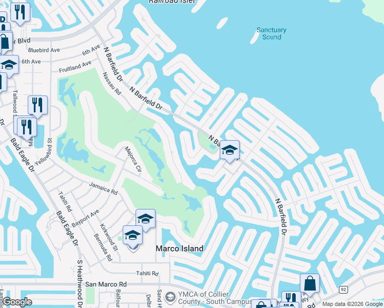 map of restaurants, bars, coffee shops, grocery stores, and more near 319 Rookery Court in Marco Island