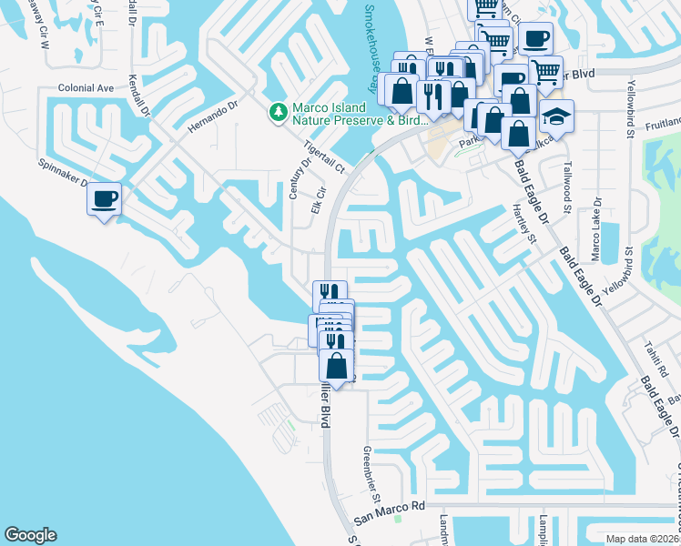 map of restaurants, bars, coffee shops, grocery stores, and more near 749 Caribbean Court in Marco Island