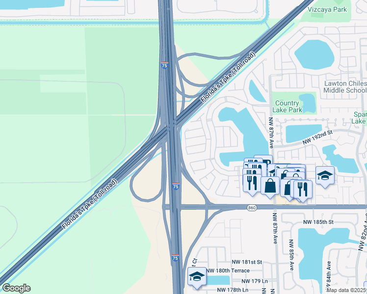 map of restaurants, bars, coffee shops, grocery stores, and more near 19146 Northwest 91st Court in Hialeah