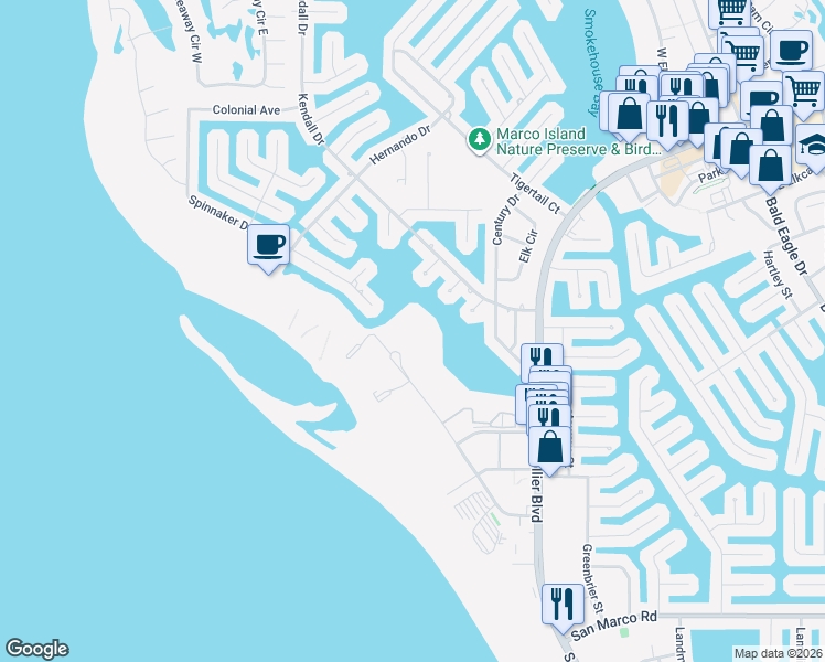 map of restaurants, bars, coffee shops, grocery stores, and more near 531 Seaview Court in Marco Island